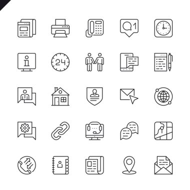 Thin line contact us icons set for website and mobile site and apps. Outline icons design. 48x48 Pixel Perfect. Linear pictogram pack. Vector illustration. clipart