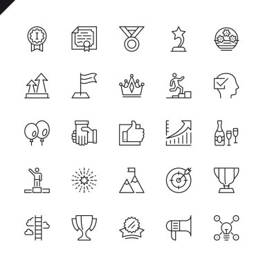 Thin line sussess, awards, achievment elements icons set for website and mobile site and apps. Outline icons design. 48x48 Pixel Perfect. Linear pictogram pack. Vector illustration. clipart