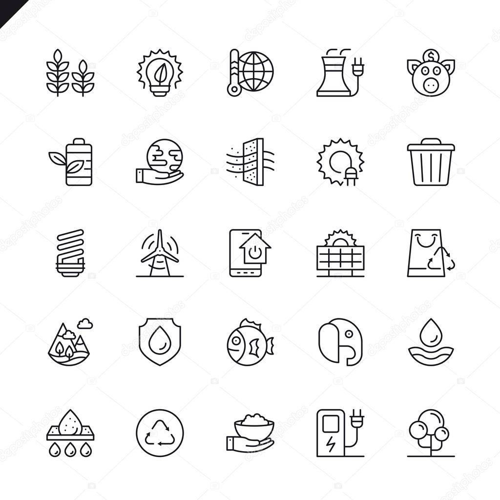 Thin line ecology icons set for website and mobile site and apps. Outline icons design. 48x48 Pixel Perfect. Linear pictogram pack. Vector illustration.