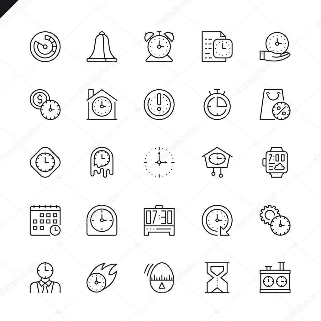 Thin line time icons set for website and mobile site and apps. Outline icons design. 48x48 Pixel Perfect. Linear pictogram pack. Vector illustration.