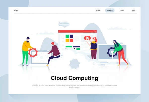 Cloud Computing Conceito Design Plano Moderno Tecnologia Negócios Conceito Pessoas — Vetor de Stock