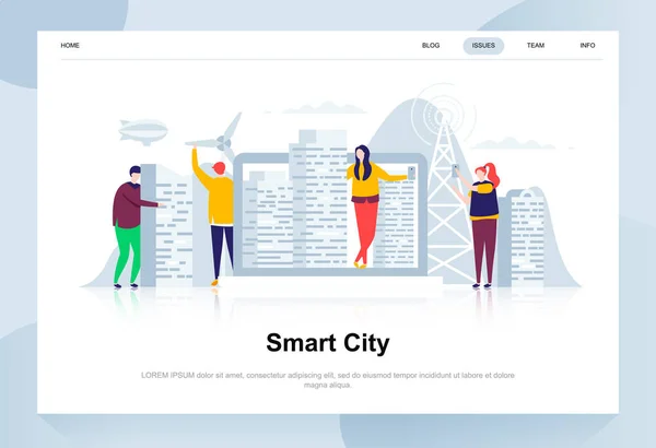 Smart City Modernes Flaches Designkonzept Architektur Und Menschenkonzept Landingpage Vorlage — Stockvektor