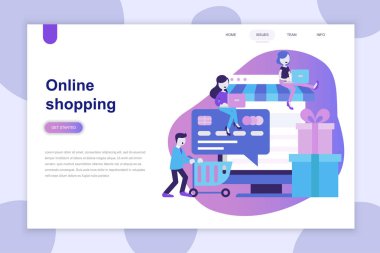 Web sitesi ve mobil web sitesi için modern düz tasarım konsepti Online alışveriş. Açılış sayfası şablonu. Web afiş, infographics, kahraman görüntüleri için kullanabilirsiniz. Vektör çizim.
