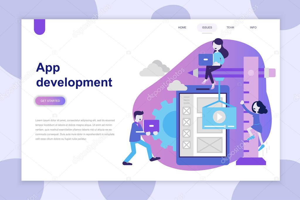 Modern flat design concept of App Development for website and mobile website. Landing page template. Can use for web banner, infographics, hero images. Vector illustration.