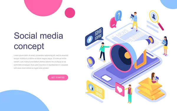 Moderní Flat Design Izometrické Pojem Sociální Média Pro Banner Webové — Stockový vektor