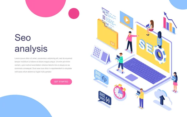 Moderno Concetto Isometrico Flat Design Seo Analysis Banner Sito Web — Vettoriale Stock