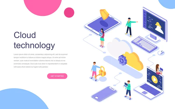 Modern Flat Design Isometric Concept Cloud Technology Banner Website Landing — Stock Vector