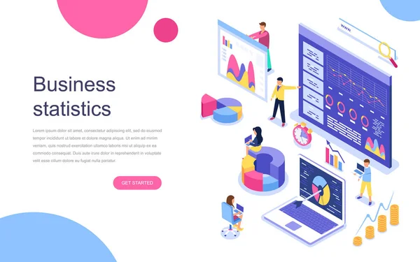 Moderní Flat Design Izometrické Pojem Obchodní Statistiky Banner Webové Stránky — Stockový vektor