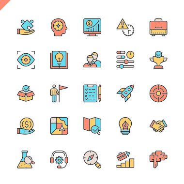 Düz çizgi başlangıç proje ve geliştirme öğeleri simgeleri Web sitesi ve mobil site ve uygulamalar için ayarlayın. Anahat simgeleri tasarım. 48 x 48 piksel mükemmel. Doğrusal piktogram paketi. Vektör çizim.