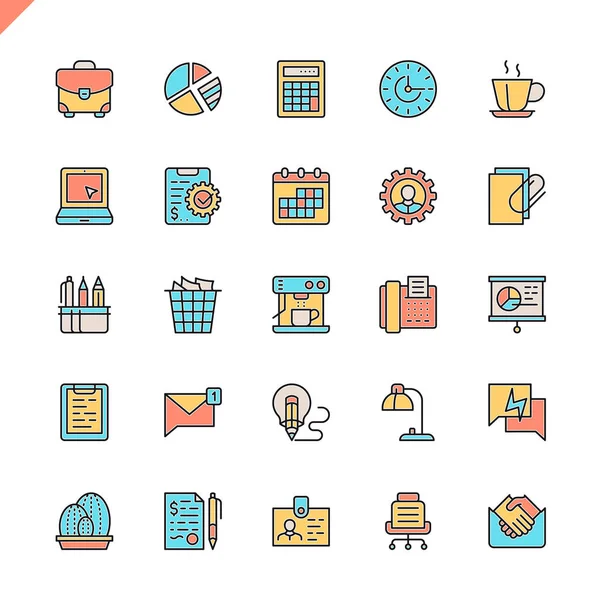 Conjunto Iconos Oficina Línea Plana Para Sitio Web Sitio Móvil — Vector de stock