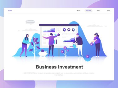 İş yatırım modern düz tasarım kavramı. Açılış sayfası şablonu. Web sayfası, Web sitesi ve mobil web sitesi için modern düz vektör illüstrasyon kavramlar. Düzenlemek ve özelleştirmek kolay.