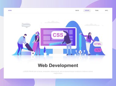 Web geliştirme modern düz tasarım konsepti. Açılış sayfası şablonu. Web sayfası, Web sitesi ve mobil web sitesi için modern düz vektör illüstrasyon kavramlar. Düzenlemek ve özelleştirmek kolay.