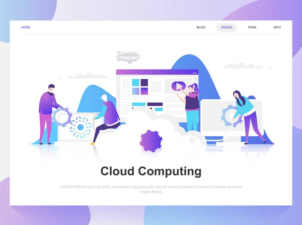 Cloud Computing Conceito Design Plano Moderno Modelo Landing Page Conceitos — Vetor de Stock