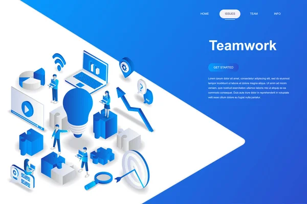 Teamwork Modernes Flaches Design Isometrisches Konzept Führungs Und Personalkonzept Landingpage — Stockvektor