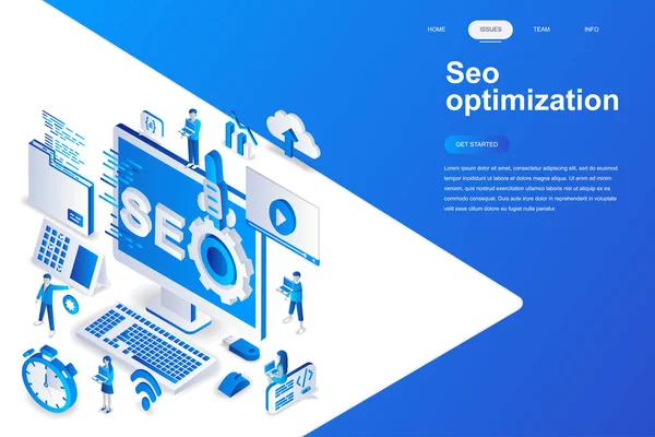 Seo Optimalisatie Moderne Platte Isometrische Ontwerpconcept Search Engine Mensen Concept — Stockvector