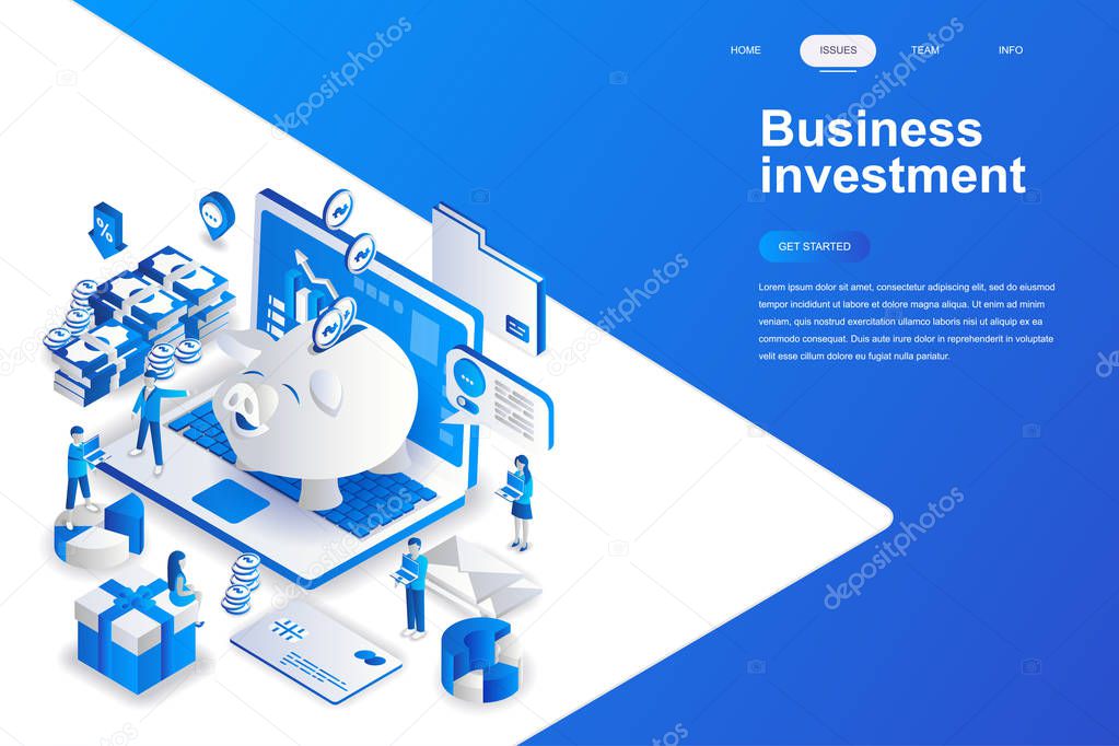 Business investment modern flat design isometric concept. Money and people concept. Landing page template. Conceptual isometric vector illustration for web and graphic design.
