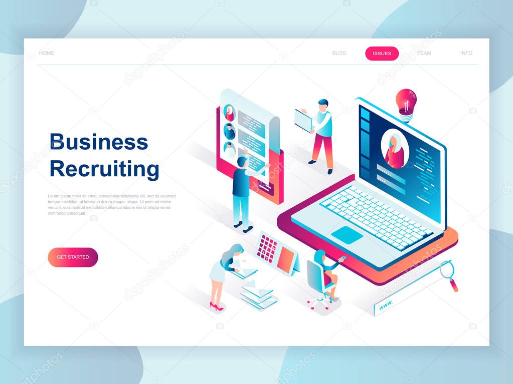 Modern flat design isometric concept of Business Recruiting for banner and website. Isometric landing page template. Employer, businessman resources, hr job presentation. Vector illustration.