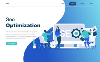 Seo analiz kavramı modern düz tasarım Web sitesi ve mobil web sitesi geliştirme için. Açılış sayfası şablonu. Arama motoru optimizasyonu, stratejileri ve pazarlama. Vektör çizim.