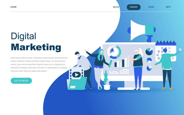 Concepto Moderno Diseño Plano Marketing Digital Para Desarrollo Sitios Web — Archivo Imágenes Vectoriales