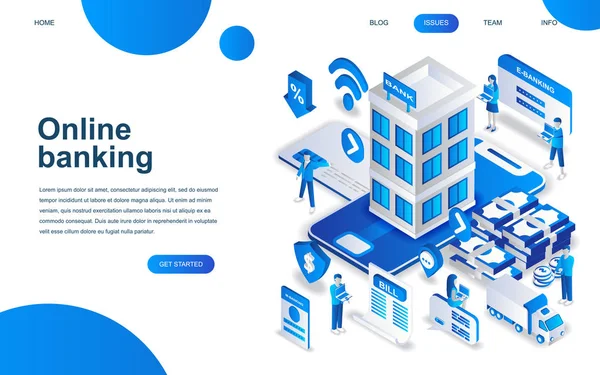 Modern isometric design concept of Online Banking for website and mobile website development. Isometric landing page template. Electronic bank payment or customer support. Vector illustration.