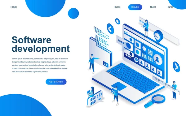 Modernes Isometrisches Designkonzept Der Softwareentwicklung Für Die Entwicklung Von Webseiten — Stockvektor