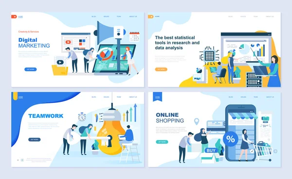 Verzameling Van Landing Paginasjabloon Voor Winkelen Marketing Teamwork Bedrijfsstrategie Moderne — Stockvector