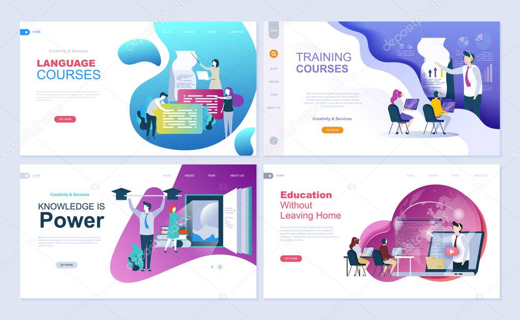 Set of landing page template for education, consulting, training, language courses. Modern vector illustration flat concepts decorated people character for website and mobile website development.