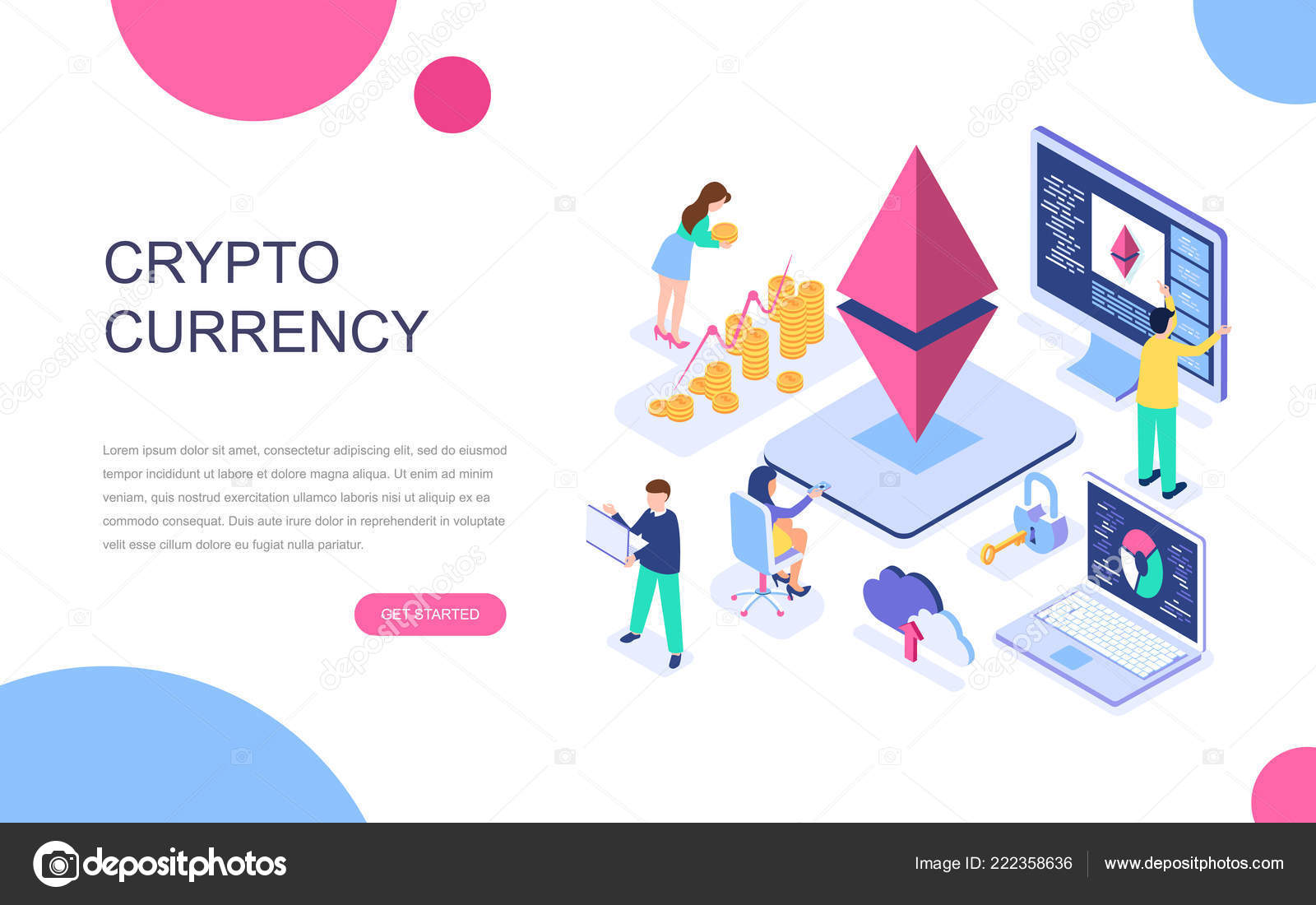 现代平面设计的等距概念Cryptocurrency 交换横幅和网站等距登录页模板用于挖掘数字货币和交易货币的农场矢量插图图库矢量图©alexdndz  222358636