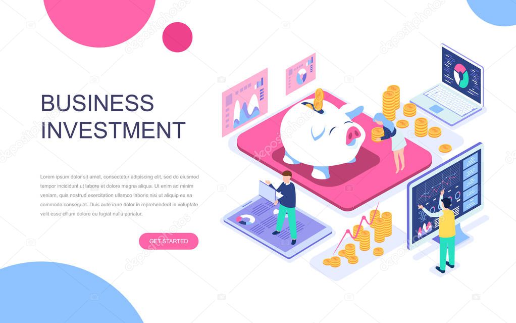 Modern flat design isometric concept of Business Investment for banner and website. Isometric landing page template. Analysis of sales, statistic growth data. Vector illustration.