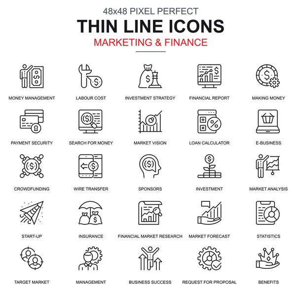 Thin Line Marketing Finance Icons Set Website Mobile Site Apps — Stock Vector