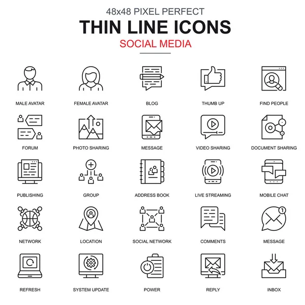 Thin Line Internet Marketing Und Social Network Icons Für Webseiten — Stockvektor