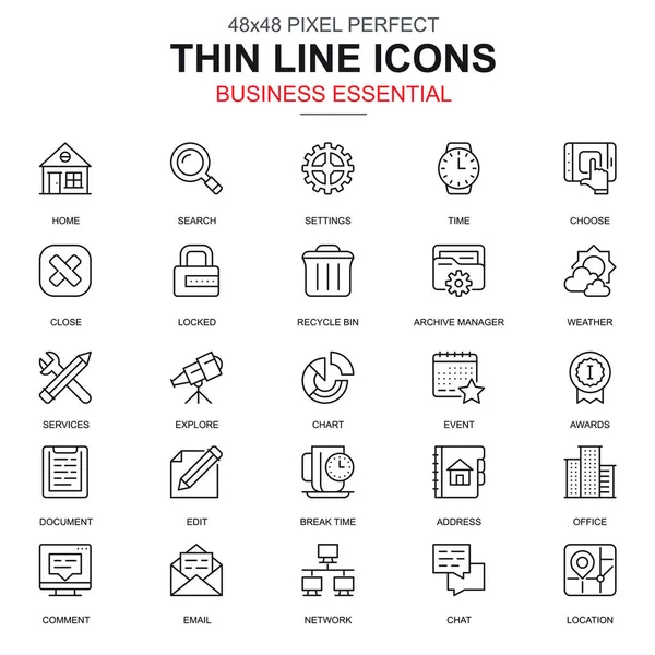 Thin Line Business Essential Icônes Communication Bureau Configurées Pour Les — Image vectorielle