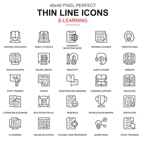 Thin Line Online Bildung Learning Book Symbole Für Website Und — Stockvektor