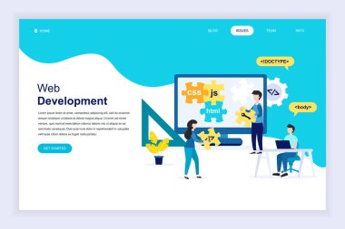 Modern düz tasarım Web geliştirme web sitesi ve mobil web sitesi geliştirme için. Açılış sayfası şablonu. Yazılım kodlama ve web sitesi programlama geliştirici. Vektör çizim.