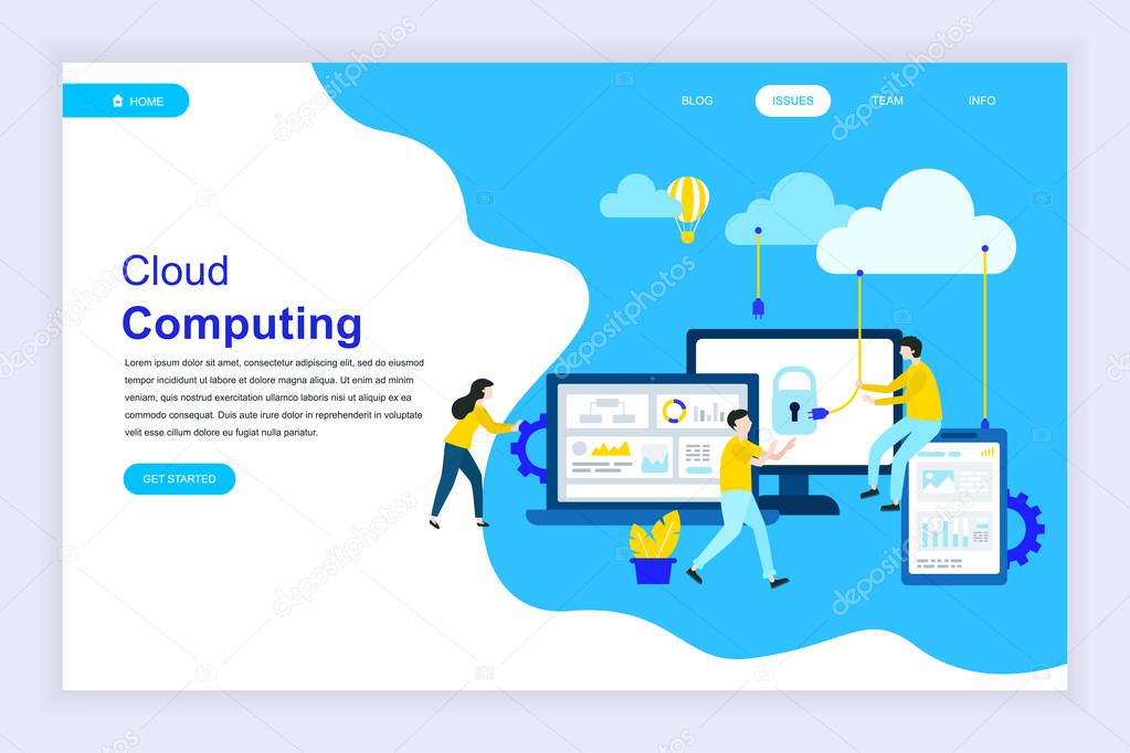 Modern flat design concept of Cloud Technology for website and mobile website development. Landing page template. Cloud computing service online media file data backup storage. Vector illustration.