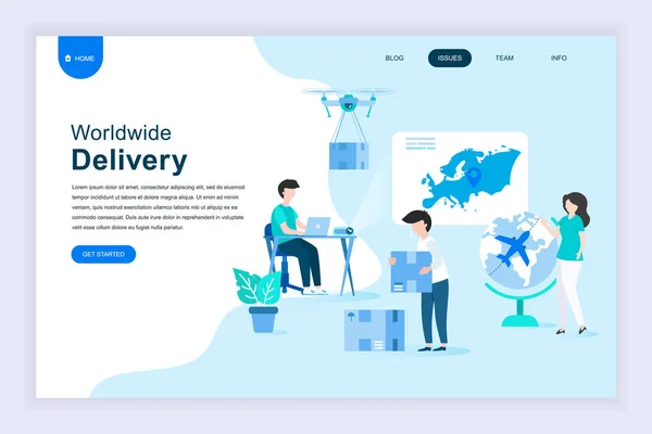 Concepto Moderno Diseño Plano Worldwide Delivery Para Desarrollo Sitios Web — Vector de stock