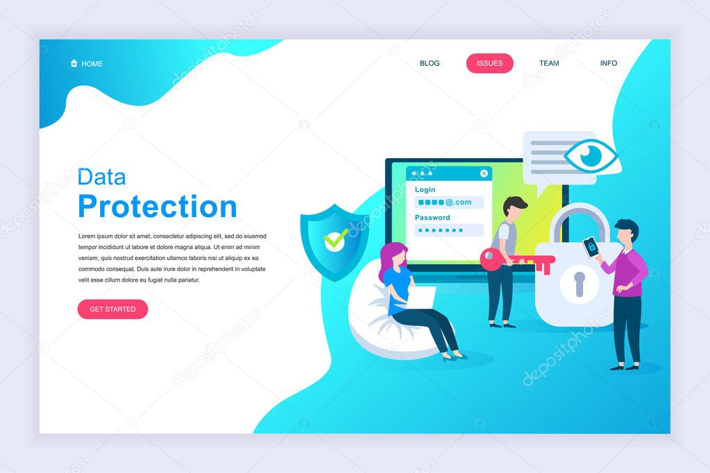 Modern flat design concept of Data Protection for website and mobile website development. Landing page template. Credit card check and software access data as confidential. Vector illustration.