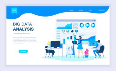 Modern flat design concept of Big Data Analysis with decorated small people character for website and mobile website development. UI and UX design. Landing page template. Vector illustration.