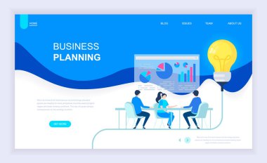 Modern düz tasarım konsepti iş planlaması ile dekore edilmiş küçük insanlar karakter Web sitesi ve mobil web sitesi geliştirme için. Kullanıcı arabirimi ve Ux tasarım. Açılış sayfası şablonu. Vektör çizim.