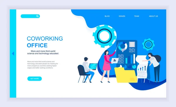 Moderno Concepto Diseño Plano Coworking Office Con Carácter Personas Pequeñas — Vector de stock