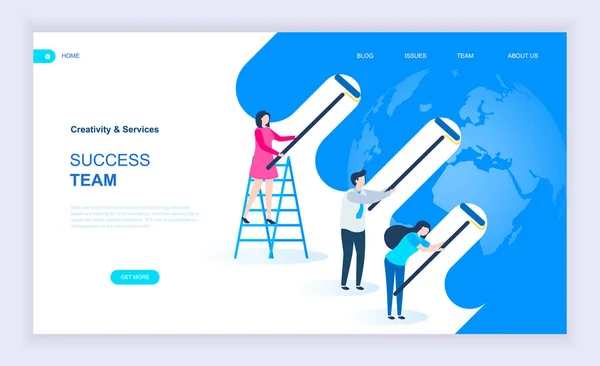 Moderne Flat Design Success Team Med Dekorert Småpersonlighet Websiden Mobil – stockvektor