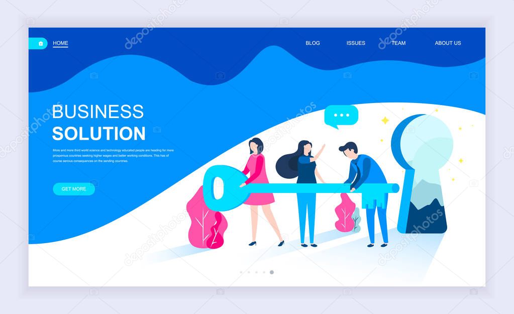 Modern flat design concept of Business Solution with decorated small people character for website and mobile website development. UI and UX design. Landing page template. Vector illustration.