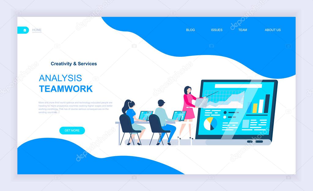 Modern flat design concept of Analysis Teamwork with decorated small people character for website and mobile website development. UI and UX design. Landing page template. Vector illustration.