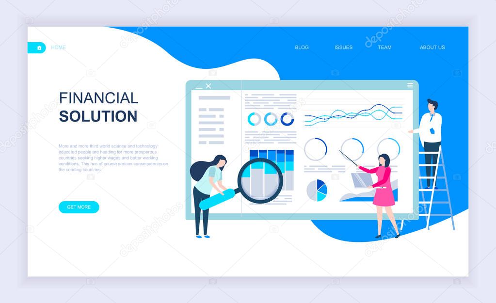 Modern flat design concept of Financial Solution with decorated small people character for website and mobile website development. UI and UX design. Landing page template. Vector illustration.