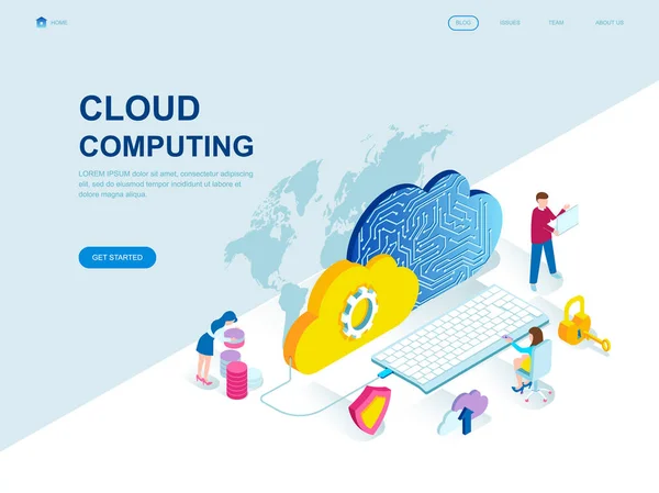 Современный Плоский Дизайн Изометрической Концепции Cloud Technology Украсил Людей Персонажем — стоковый вектор