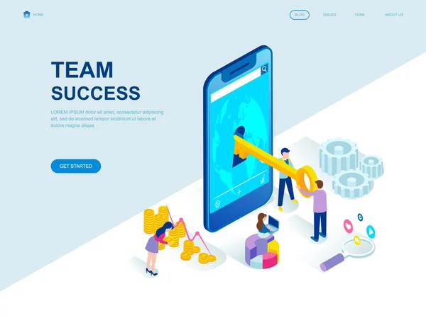 Современный Плоский Дизайн Изометрическая Концепция Team Success Украсил Людей Характер — стоковый вектор