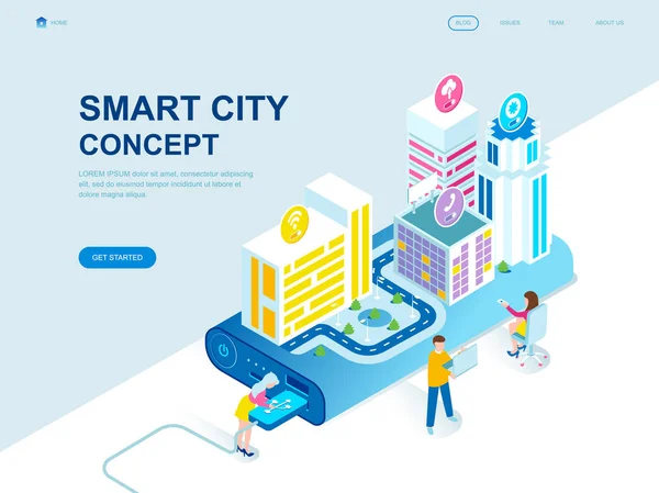 Modern Flat Design Isometric Concept Smart City Technology Decorated People — Stock Vector