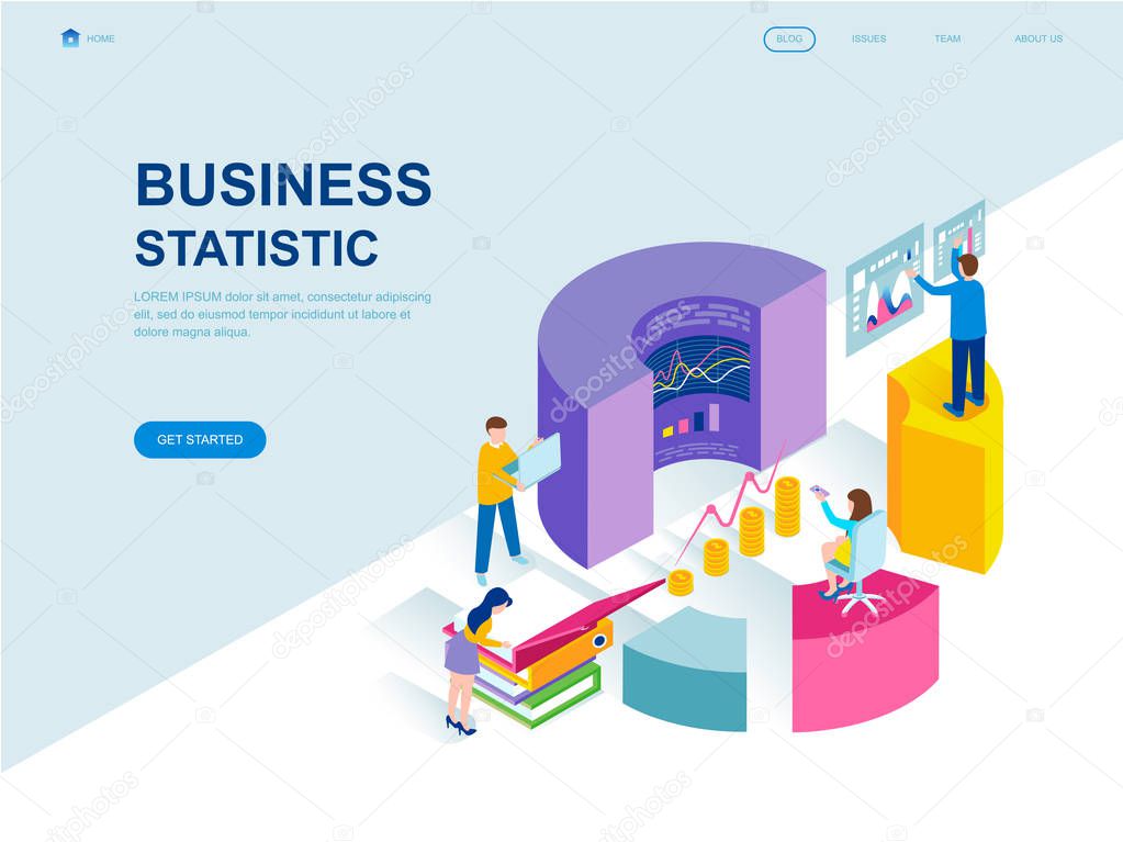 Modern flat design isometric concept of Business Statistic decorated people character for website and mobile website development. Isometric landing page template. Vector illustration.