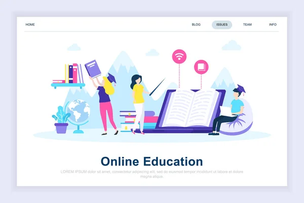 Online Onderwijs Moderne Platte Ontwerpconcept Leren Mensen Concept Landing Paginasjabloon — Stockvector