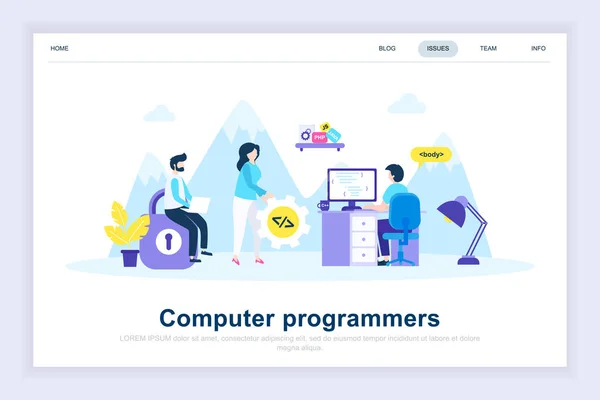Programmeurs Ordinateur Design Plat Moderne Concept Développement Logiciels Concept Personnes — Image vectorielle